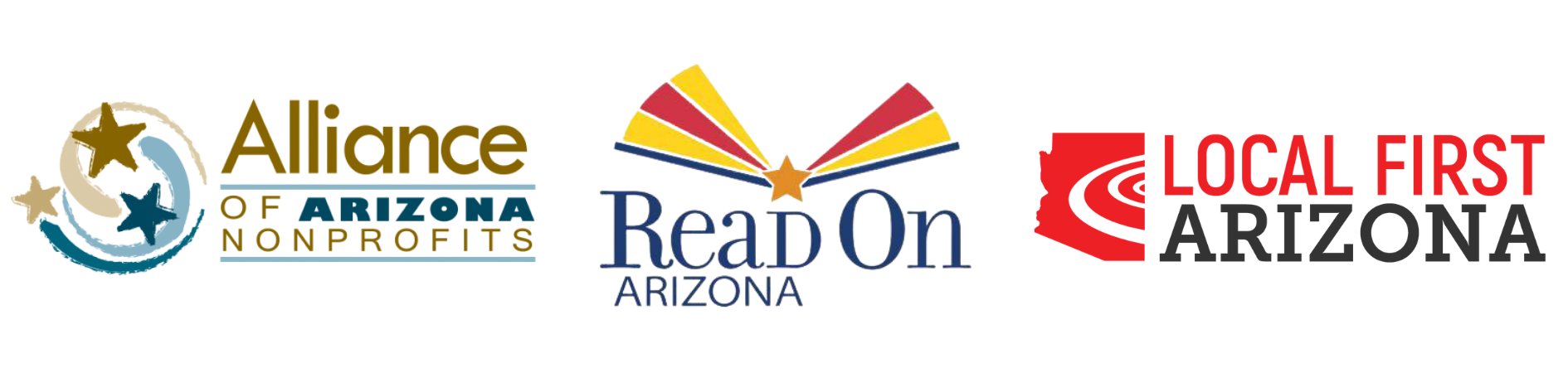 Alliance of AZ Nonprofits logo, Read On Arizona logo, and Local First AZ logo